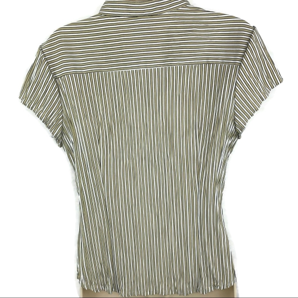East 5th Petites Tan & Black Pinstripe Short Sleeve Shirt Medium - Picture 4 of 6